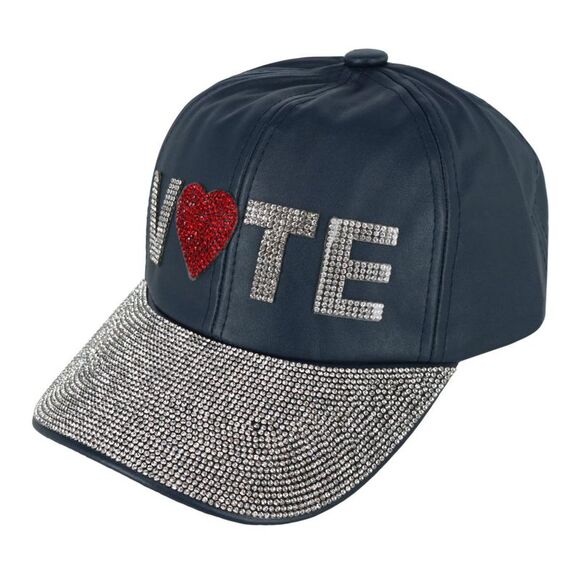 CTM Unisex Bedazzled Vote Faux Leather Baseball Cap - Picture 2 of 3